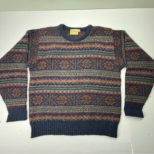 LL Bean Vintage Mens 100% Wool Sweater Size S Fair Isle Knit Made in Scotland